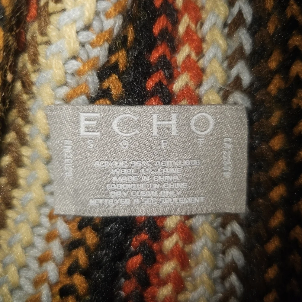 Echo Retro Boho Knit Scarf | Striped Woven Fringe | 60s Flower Child Vibe
